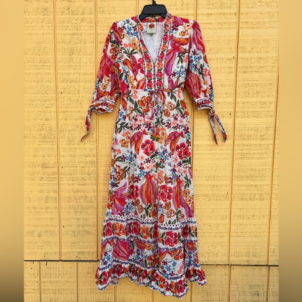 FARM Rio Pink Floral V-Neck Maxi Dress with Tie Sleeves - Picture 6 of 16